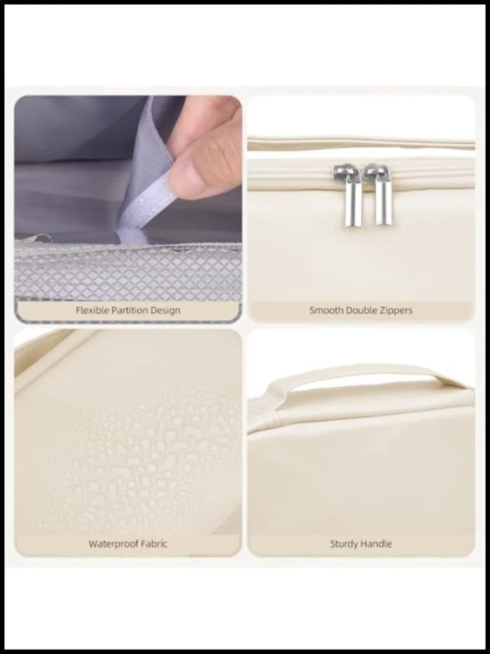 Standing Makeup Bag with Compartments, Portable Leather Cosmetic Bag for